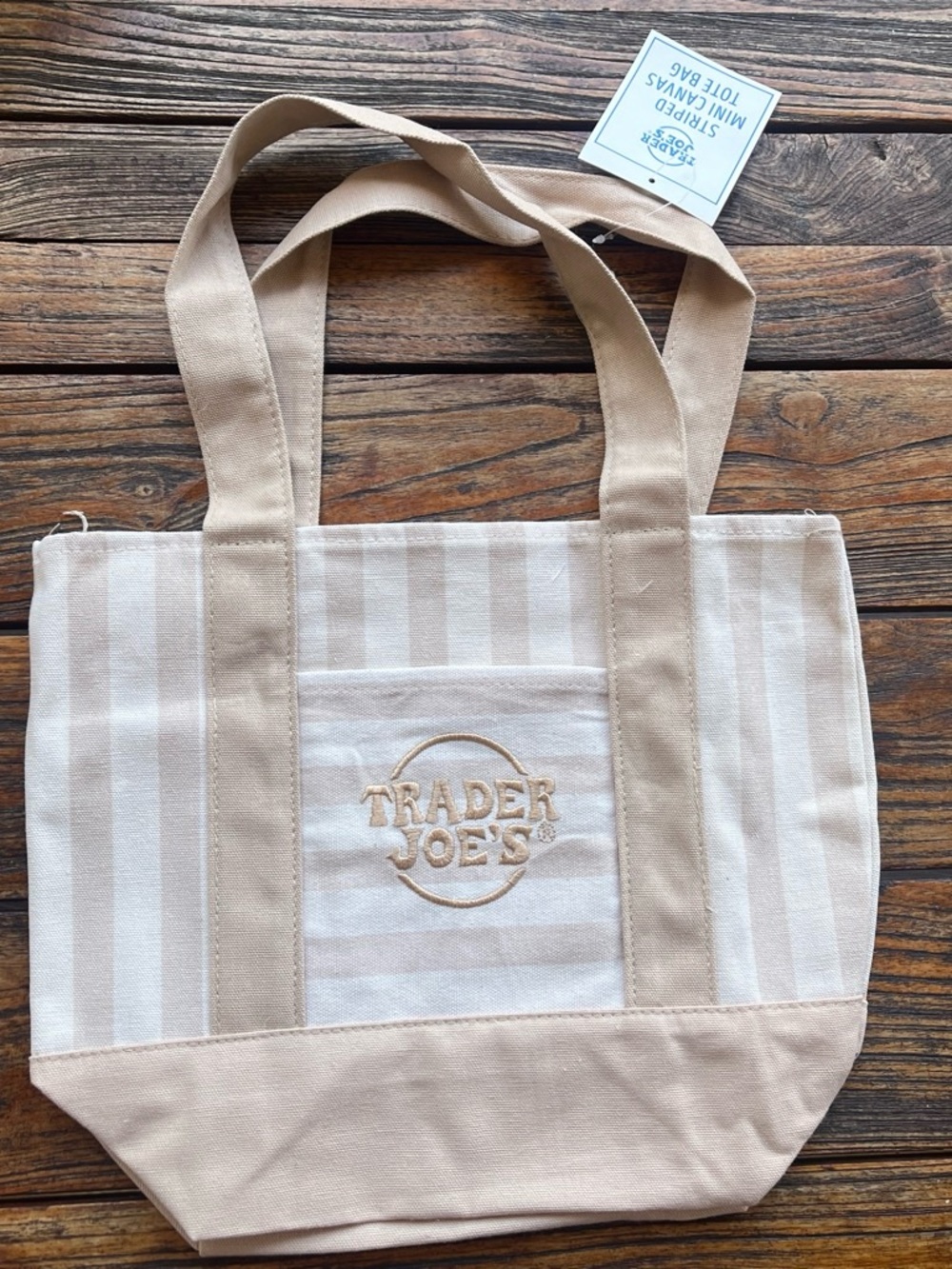 Trader Joe’s Mini Beige & White Striped Canvas Tote Bag